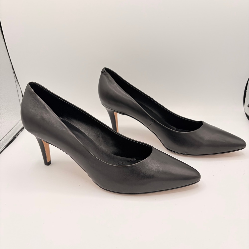 Vaneli Pumps 9.5 Wide Classic Black Leather Pointed Toe Kitten Heel Dress Shoes
